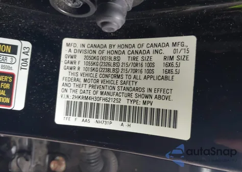 2015 Honda Cr-V Lx из США, поврежденный, VIN 2HKRM4H30FH621252